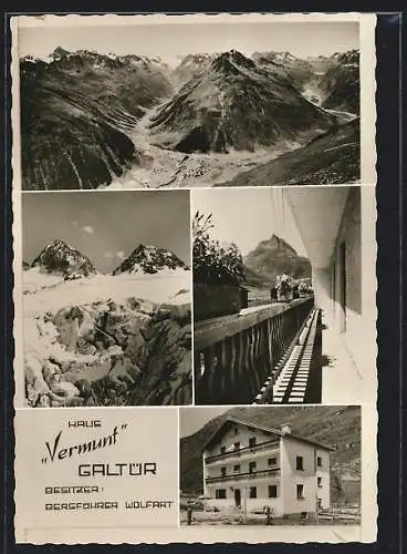 AK Galtür, Die Pension Haus Vermunt des Bergführers Wolfart, Bergpanorama