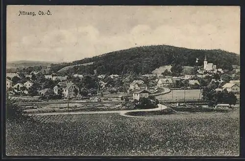 AK Attnang, Ortsansicht mit Bahnhof vom Spitzberg aus