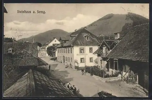 AK Steinhaus a. Semg., Ortsansicht mit dem Restaurant