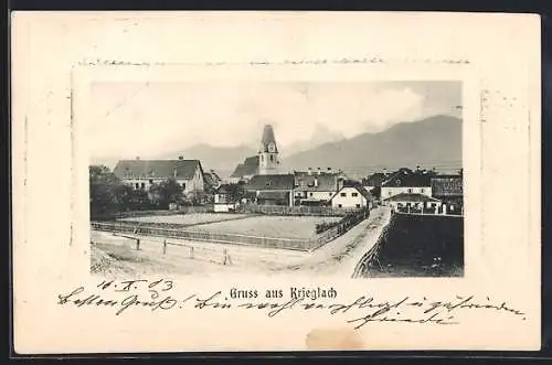 AK Krieglach, Ortspartie mit Blick zur Kirche