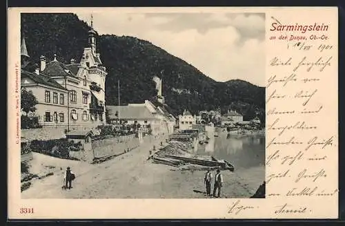 AK Sarmingstein an der Donau, Blick auf die Flusspromenade