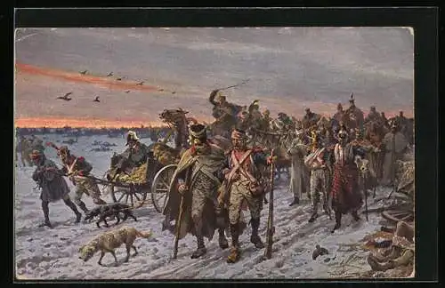 Künstler-AK Napoleons Rückzug aus Russland 1812