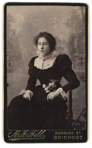 Fotografie H.H. Hill, Bridport, Barrack St, Portrait einer Dame in dunklem Kleid