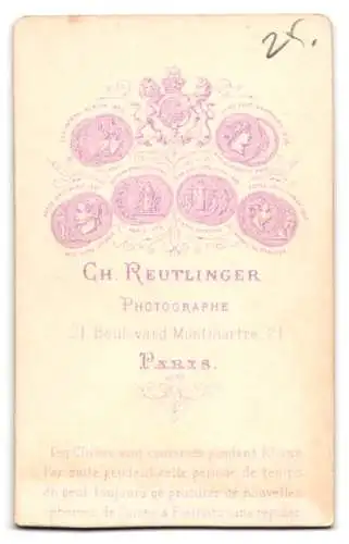 Fotografie Ch. Reutlinger, Paris, 21 Boulevard Montmartre, CDV-Porträt eines jungen Mannes