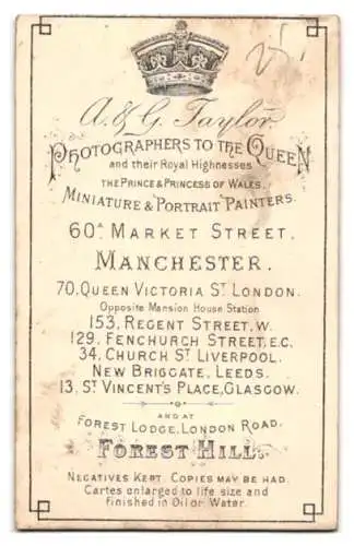 Fotografie A. & G. Taylor, Manchester, 60a Market Street, Porträt eines jungen Mannes