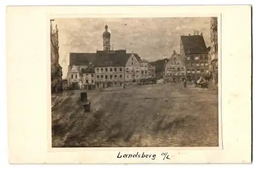 Fotografie unbekannter Fotograf, Ansicht Landsberg / Lech, Marktplatz mit Rathaus, Gasthaus Zum Goldenen Stern