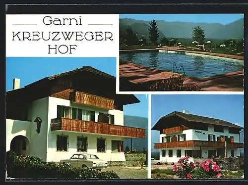 AK Andrian /Terlan, Hotel Garni Kreuzweger Hof, Eingang, Schwimmbecken