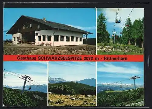 AK Ritten /Südtirol, Gasthaus Schwarzseespitze, Seilbahn, Panorama