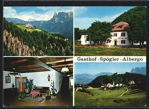 AK Lengmoos a. Ritten, Gasthof Spögler, Innenansicht, Panorama