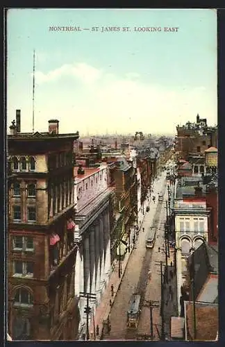 AK Montreal, St. James St Looking East, Strassenbahn