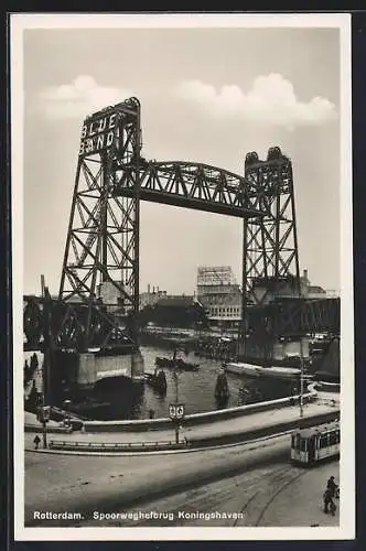 AK Rotterdam, Spoorweghefbrug Koningshaven, Strassenbahn