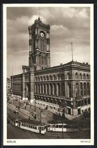 AK Berlin, Blick zum Rathaus mit Strassenbahn