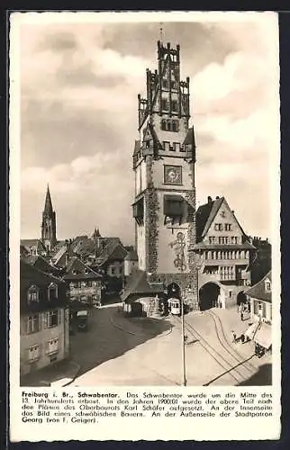 AK Freiburg / Breisgau, Blick auf die Strassenbahn unter dem Schwabentor