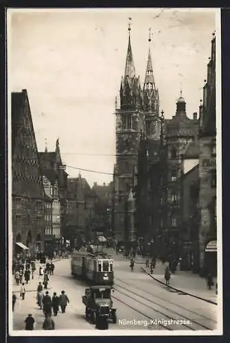 AK Nürnberg, Strassenbahn an der Kirche in der Königstrasse