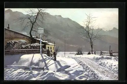 Künstler-AK Photochromie Nr. 1252: Walgau, Winterlandschaft mit Hütte