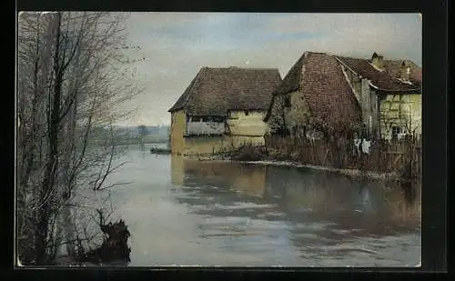 AK Photochromie NR 1889: Häuser an einem Fluss