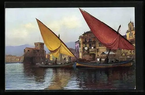 Künstler-AK Photochromie Nr. 2607: Rapallo, Segelboote am Anleger