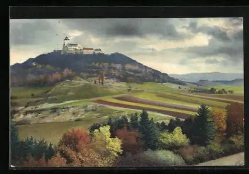 Künstler-AK Photochromie Nr. 2570: Herbstlandschaft mit Feldern und einer entfernten Burg