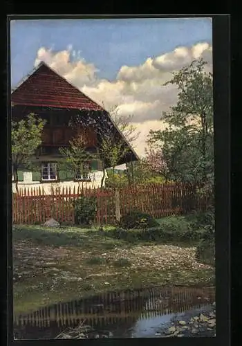 Künstler-AK Photochromie Nr. 2993: Kinzigtal, Haus mit Teich