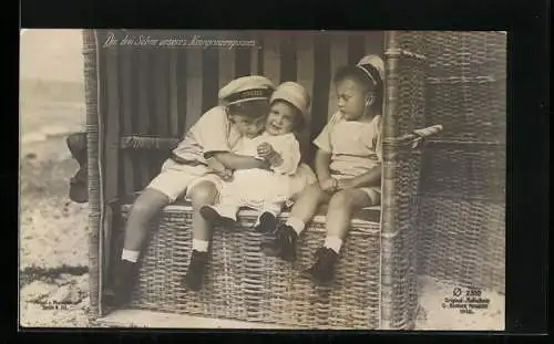 AK Söhne von Kronprinz Wilhelm von Preussen im Strandkorb