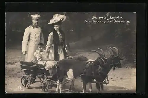 AK Kronprinzenpaar mit Prinz Wilhelm bei der Ausfahrt mit dem Ziegengespann