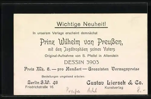 AK Prinz Wilhelm mit Jagdtrophäen seines Vaters