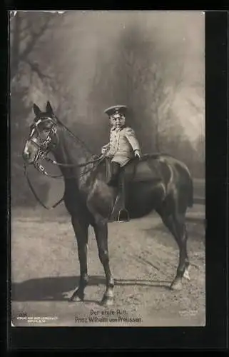 AK Erster Ritt des Kronprinzen Wilhelm von Preussen in jungen Jahren, Pferd