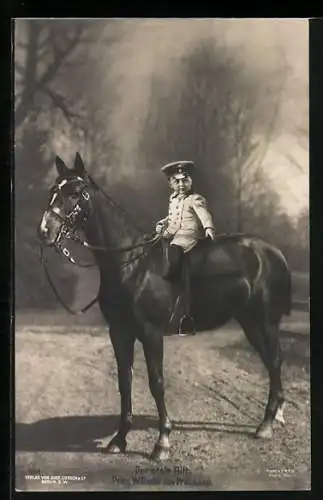 AK Erster Ritt des Kronprinzen Wilhelm von Preussen in jungen Jahren, Pferd