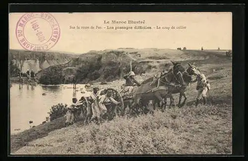 AK Campagne du Maric 1910-11, Sur la route de Fez, les passages difficiles, le coup de collier