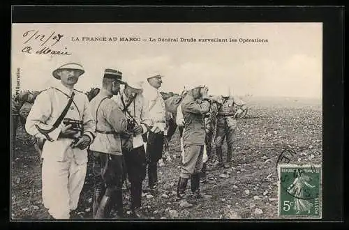 AK La France au Maroc, Le Général Drude surveillant les Opérations, Heerführer im Feld