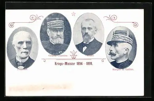 AK Franz. Kriegsminister 1894-99, Freycinet, Général Chanoine, Krantz, Marquis de Gallifet