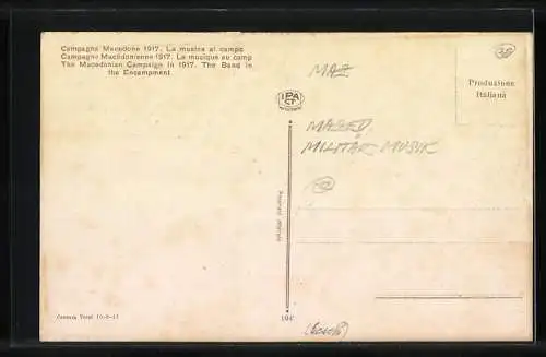 AK Campagne Macédonienne 1917, La musique au camp