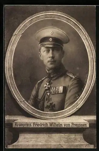 AK Kronprinz Wilhelm von Preussen mit Mütze und Uniform in gerahmter Portrait-Ansicht