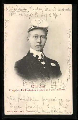 AK Kronprinz Wilhelm von Preussen, Jugend-Portrait