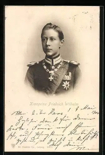 AK Kronprinz Wilhelm von Preussen, Jugendportrait in Uniform