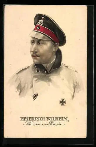 AK Kronprinz Friedrich Wilhelm von Preussen in Uniform, Totenkopf-Schirmmütze