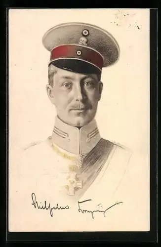 Künstler-AK Kronprinz Wilhelm von Preussen in Uniform mit Schirmmütze