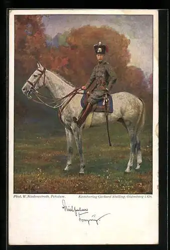 AK Kronprinz Wilhelm von Preussen in Uniform auf seinem Schimmel