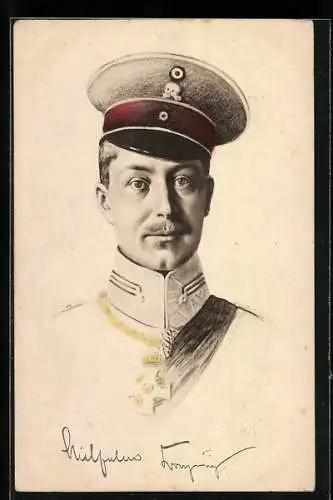 Künstler-AK Kronprinz Wilhelm von Preussen in Uniform mit Schirmmütze