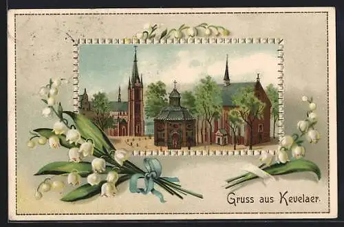 Lithographie Kevelaer, Kirche im Maiglöckchen-Passepartout