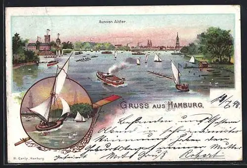 Künstler-AK Hamburg-St.Georg, Aussen Alster und Segelboote