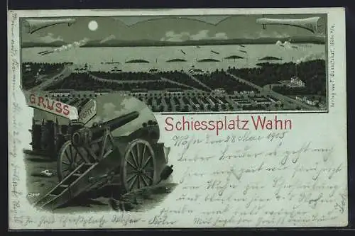 Mondschein-Lithographie Köln-Wahn, Schiessplatz mit Artillerie