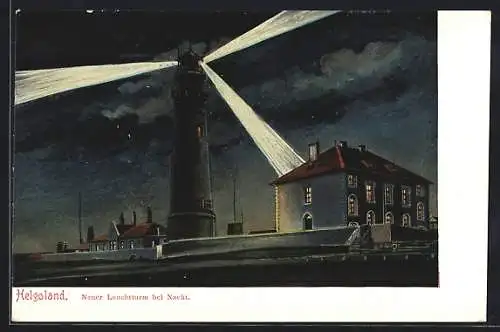 Lithographie Helgoland, Neuer Leuchtturm bei Nacht