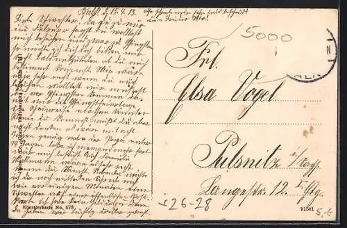 Steindruck-AK Köln, Totalansicht mit Dom, Rhein und Dampfer