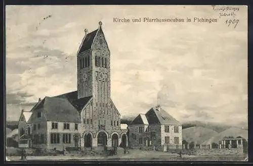 AK Flehingen, Kirche und Pfarrhausneubau