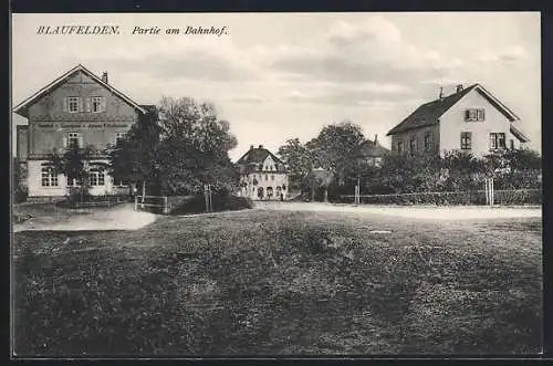 AK Blaufelden, Partie am Bahnhof mit Gasthof zur Eisenbahn von Johann Köhnlechner