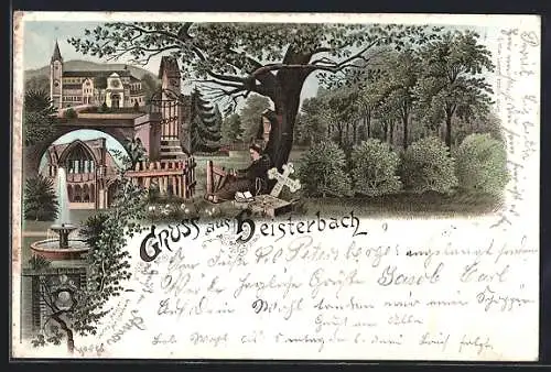 Lithographie Königswinter, Ansichten des Klosters Heisterbach