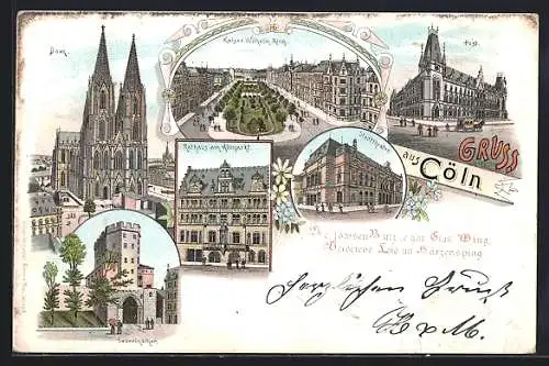 Lithographie Cöln, Dom, Rathaus am Altmarkt, Post