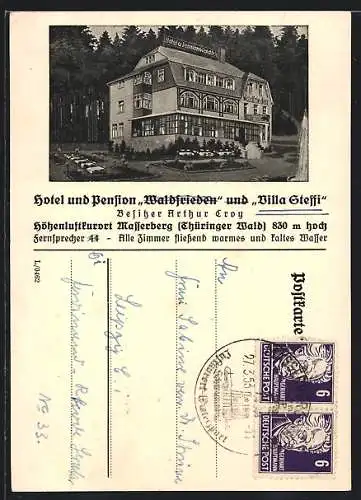 AK Wasserberg /Thüringer Wald, Hotel und Pension Waldfrieden und Villa Steffi, Bes. Arthur Croy