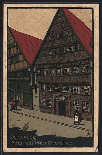 Steindruck-AK Osnabrück, Altes Haus in der Bierstrasse